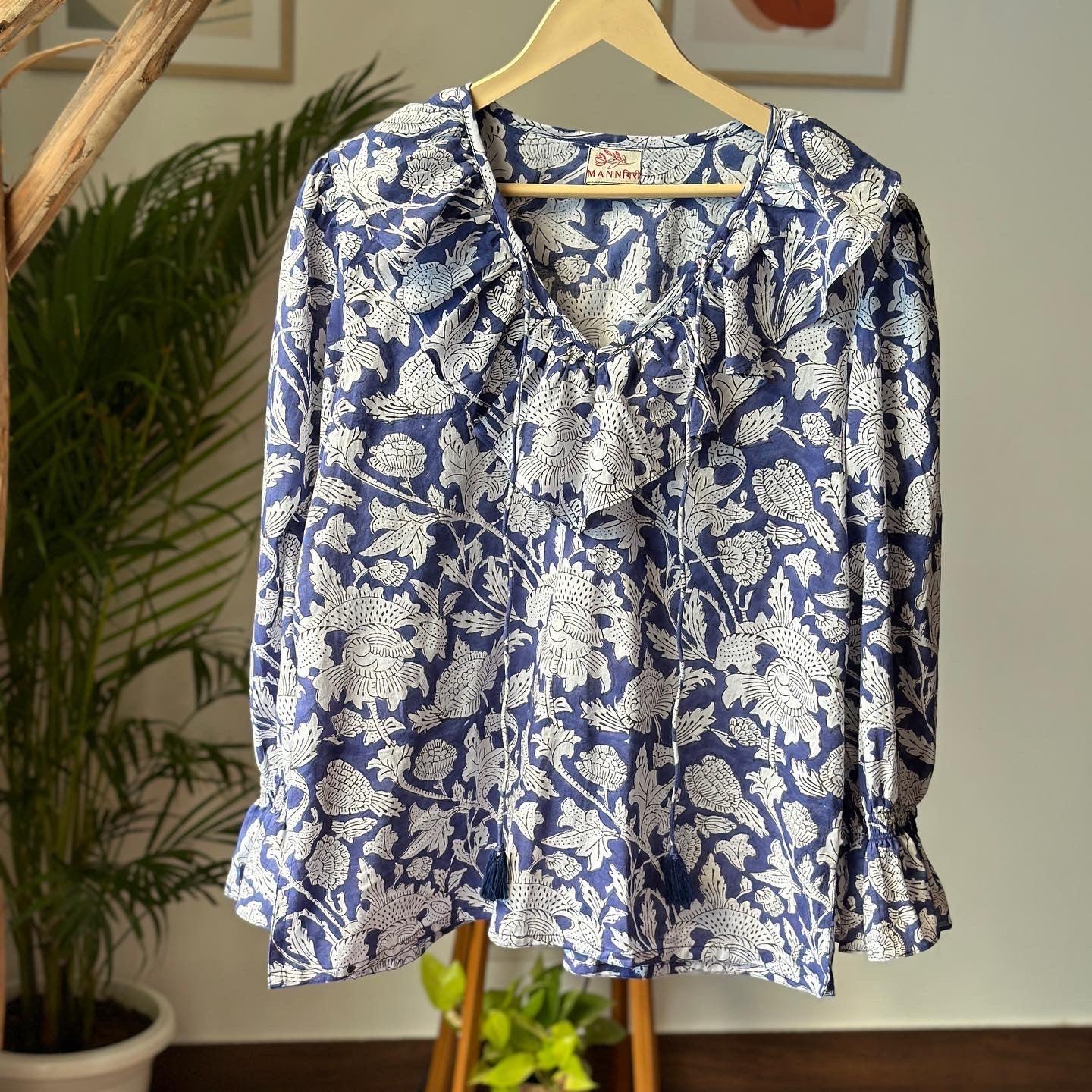 Royal Blue Floral Top - Mannगिरी