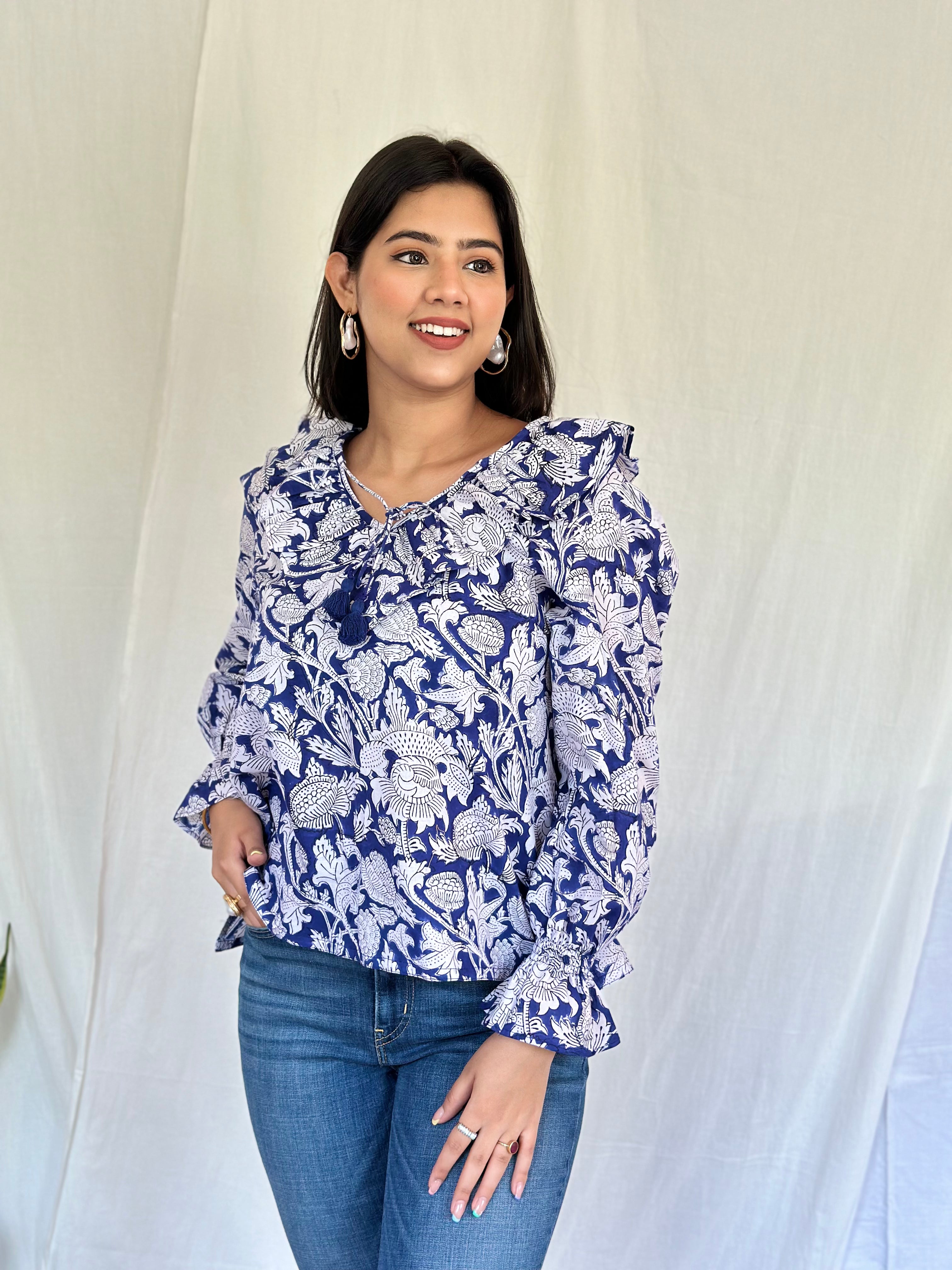 Royal Blue Floral Top