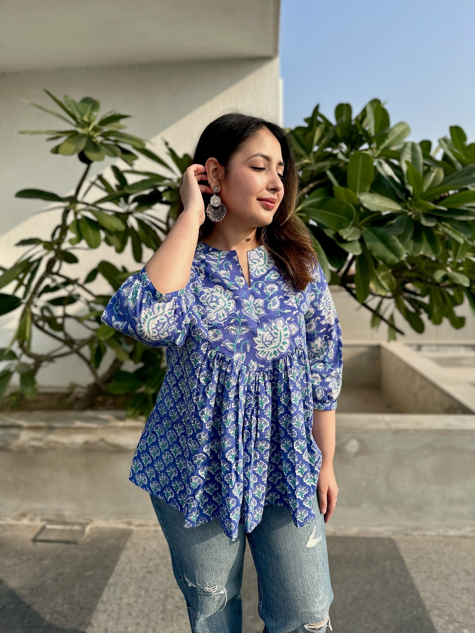 Sakhi Blue Gather Short Kurti