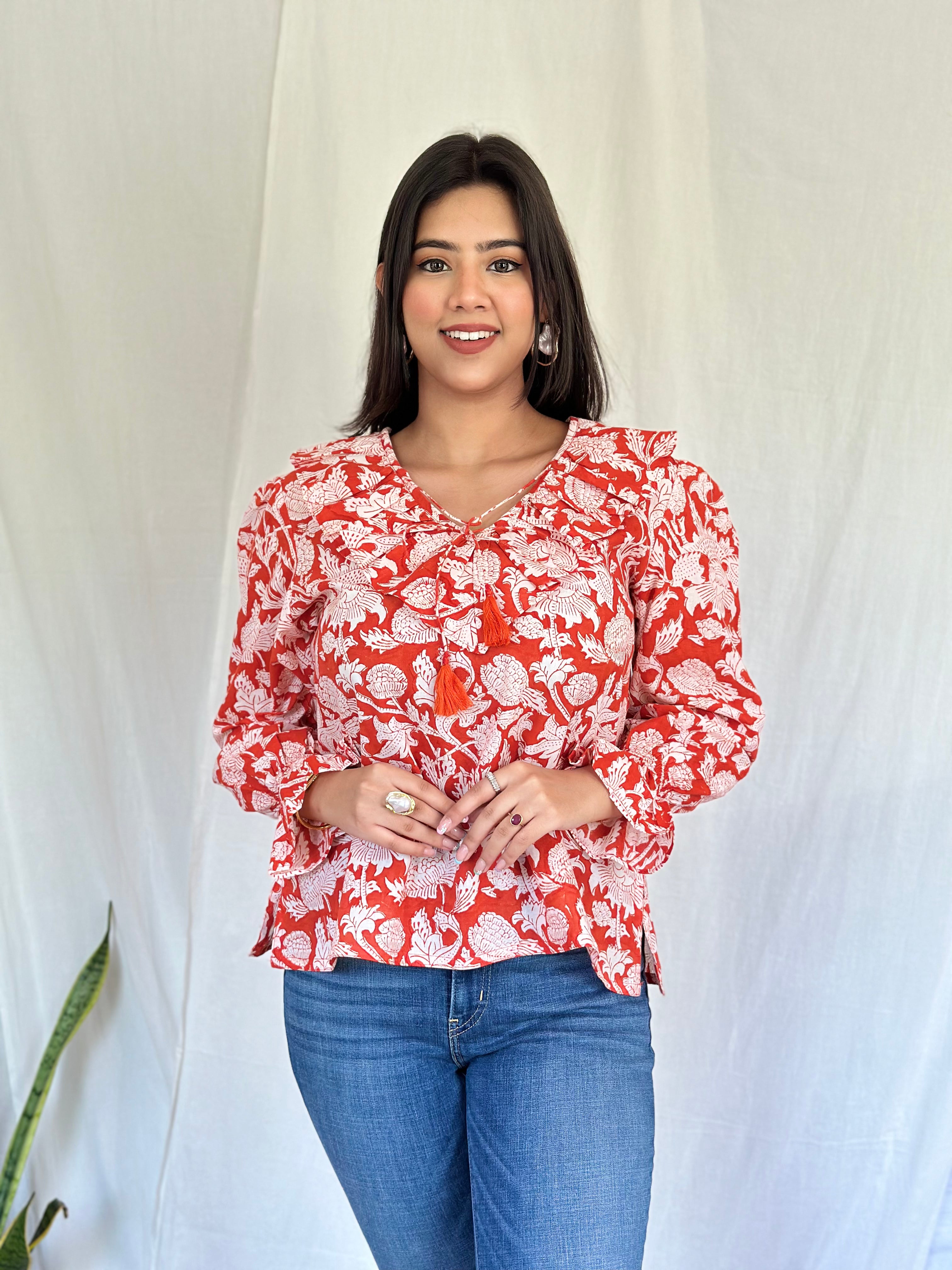 Sunset Orange Floral Top