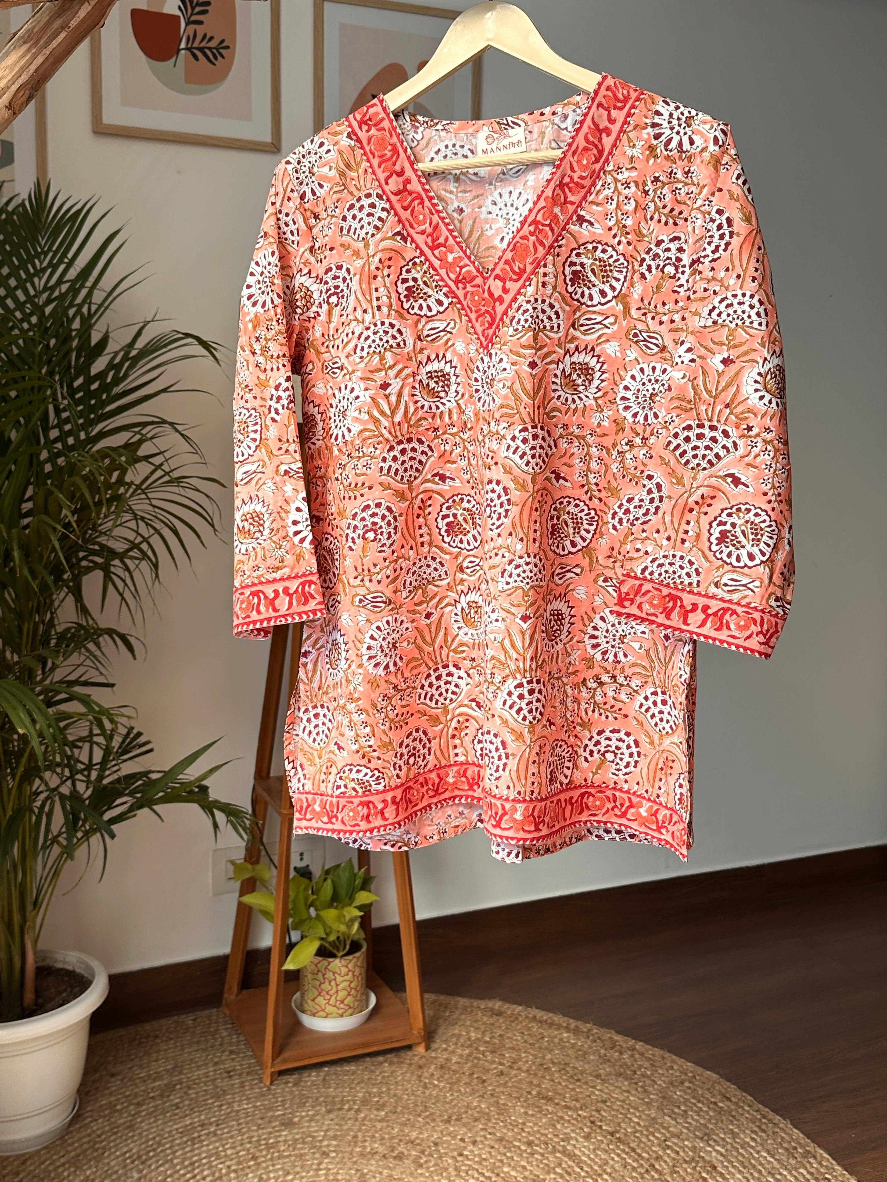 Tropical Orange Short Kurti - Mannगिरी