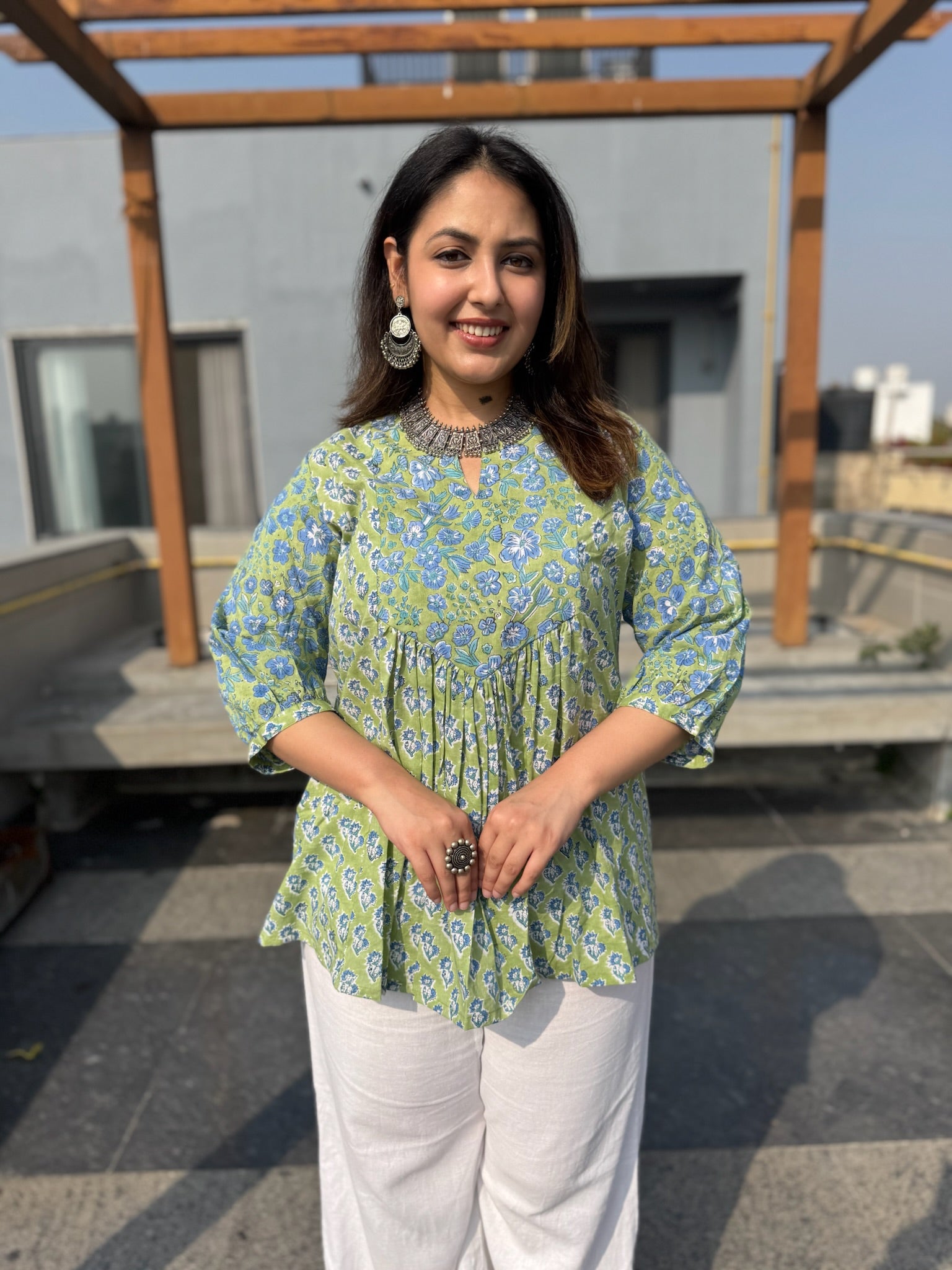 Turq Petal Gather Short Kurti