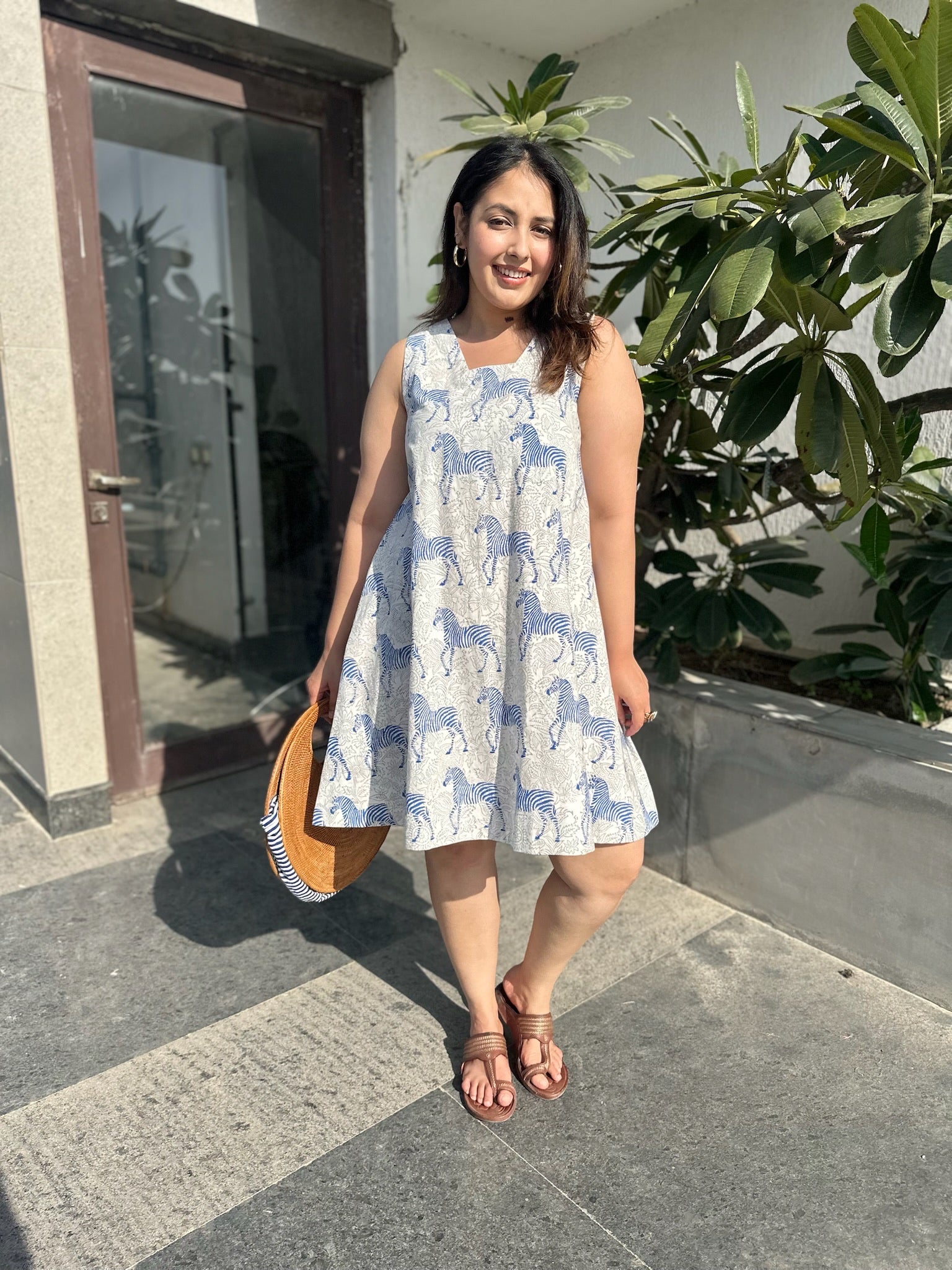 Zebra Striped Blue Shift Dress